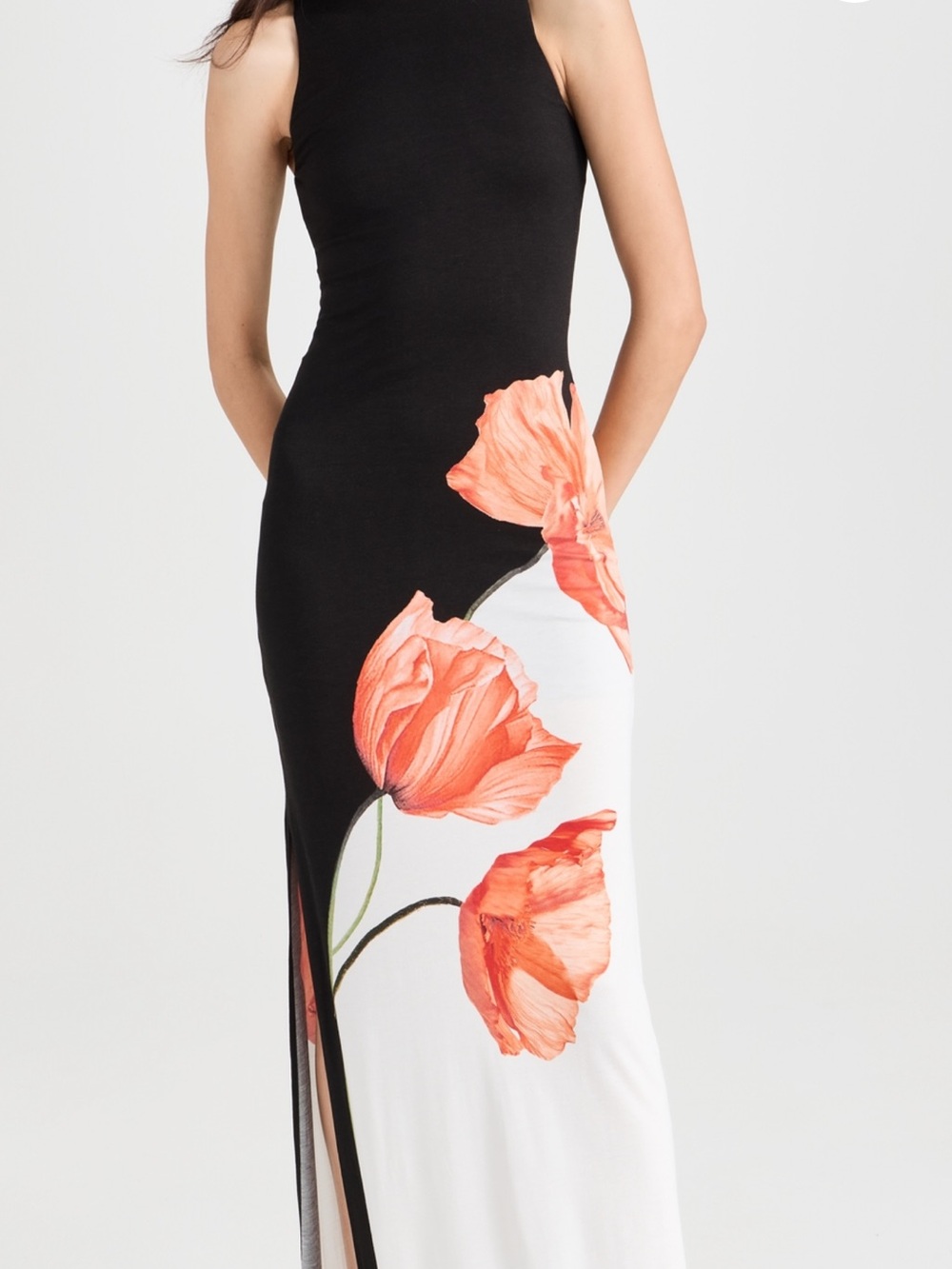 Alice + Olivia Black & White Maxi Dress with Orange Floral Print